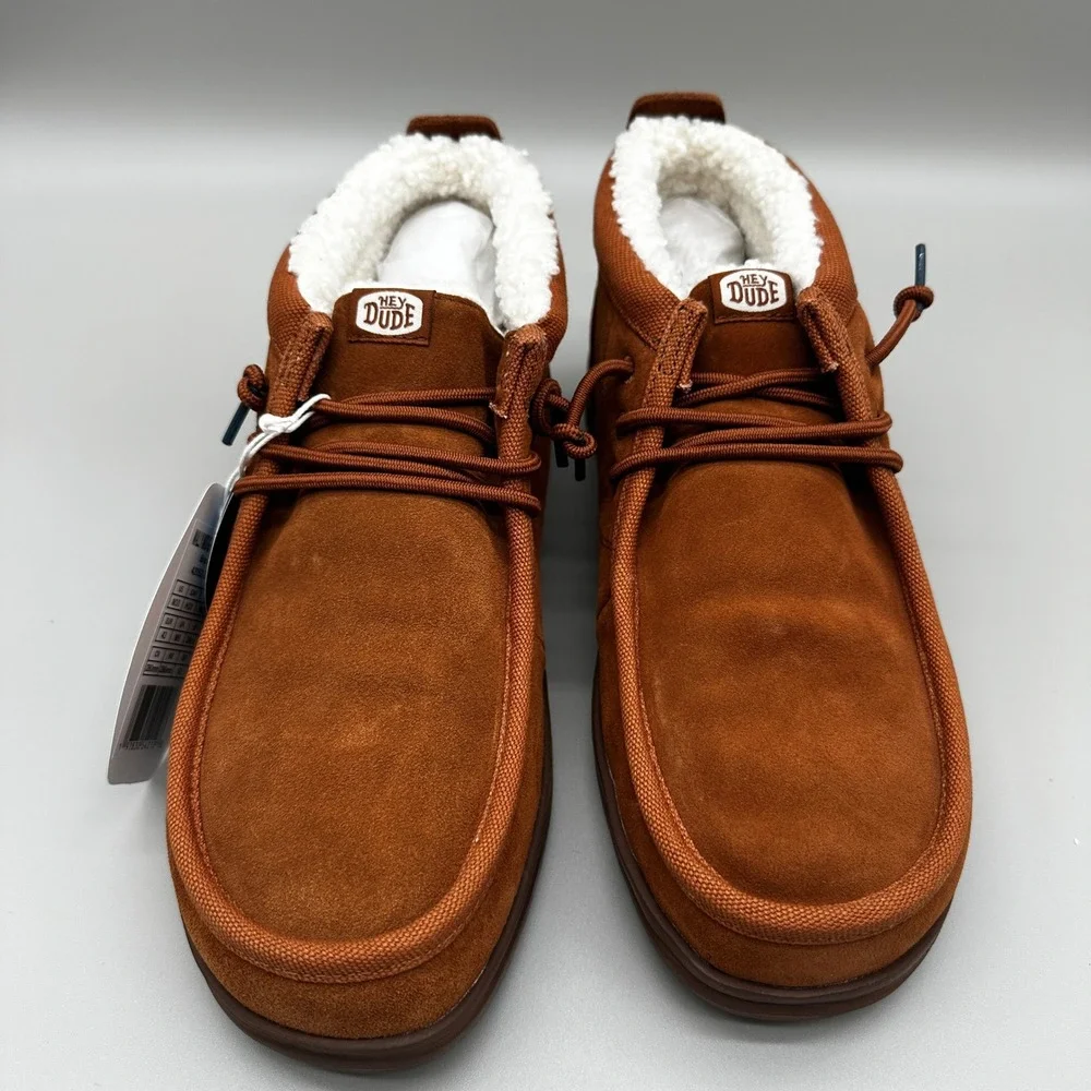 Hey Dude Wally Mid Gripr Warmth Shoes Mens 11 Brown Suede Faux Fur Lined NEW